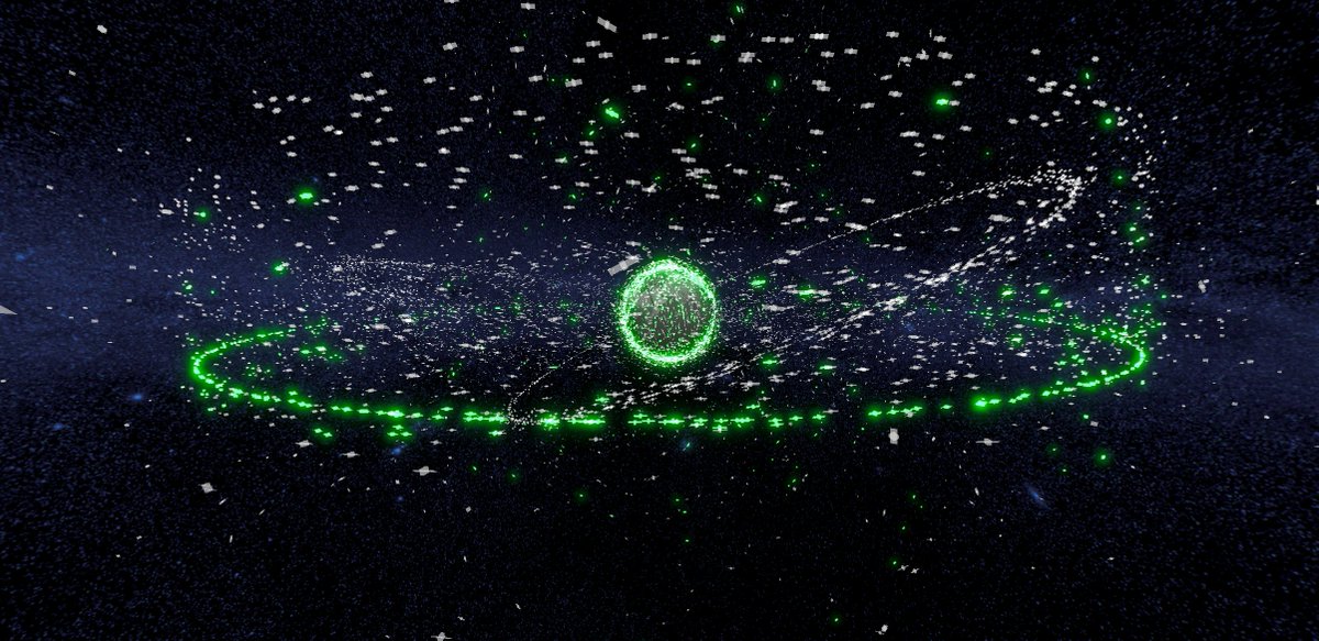 Earths rings. Tracked objects via AstriaGRAPH, green stuff is active, rest is basically trash. #RealTime #dataviz #madewithunity