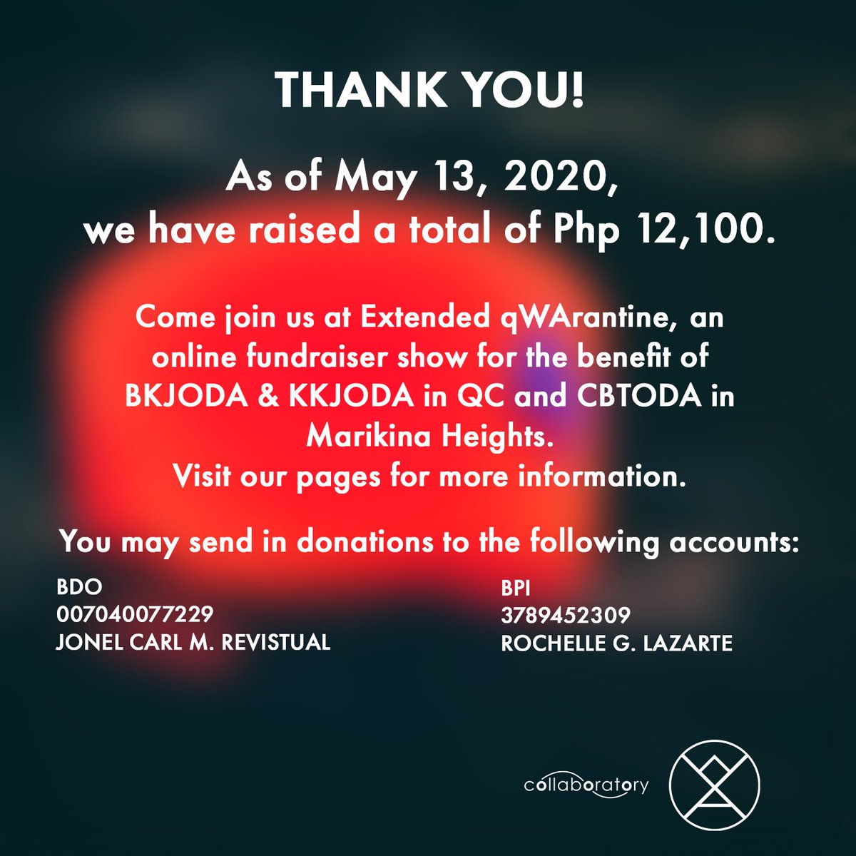 wordsanonph's tweet photo. Thank you, guys!! We still have a few days to raise funds for our PUV drivers!! 

You can also now send donations via 

**Paypal: https://t.co/7UZeNwe17Y
and GCash: 0919-061-7293

**may have additional processing fees.

THANK YOU! https://t.co/reRTFdrQH7
