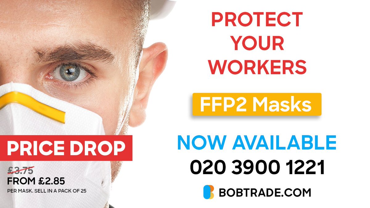 BobtradeHQ's tweet photo. We are here to help builders and many builders ask us to find those masks for a lower price, so; we've done precisely that.

Orders are in a pack of 25 masks with an optional Next Day Delivery across the UK.
https://t.co/UaoCwL6J1i
Order online or give us a call on 020 3900 1221 https://t.co/QOPCpFdFgS