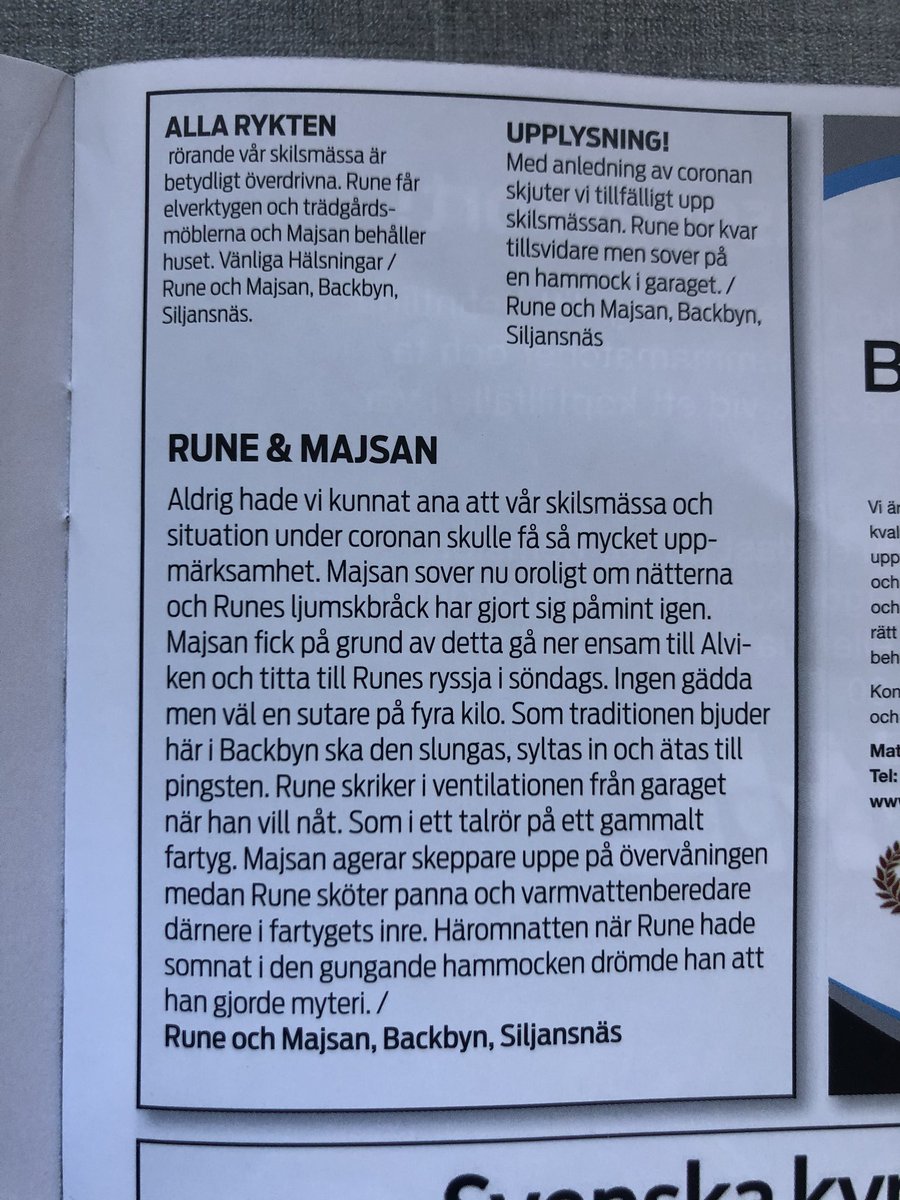 Underskatta inte ljumskbråck, men det gläder mig att Rune och Majsan, trots allt, verkar ha läget under kontroll.