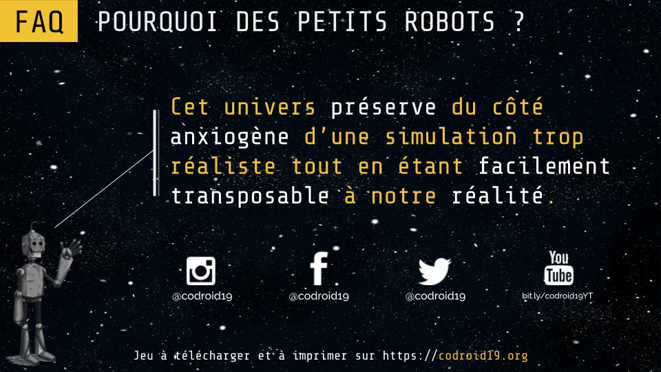 [FAQ] Dans le #gamedesign, l’univers  (ici des robots) facilite l’immersion et dc l’engagement dans le #seriousgame. + les participant.e.s sont engagé.e.s, plus ils apprennent ^^ L'univers décalé offre le droit à l’erreur si important en #formation et si rare dans notre monde ;-)