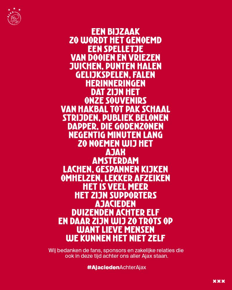 ManoukReimert's tweet photo. Wij bedanken onze fans, sponsors en zakelijke relaties voor hun steun! ♥️

#AjaciedenAchterAjax https://t.co/Q5r3Gf5kSc
