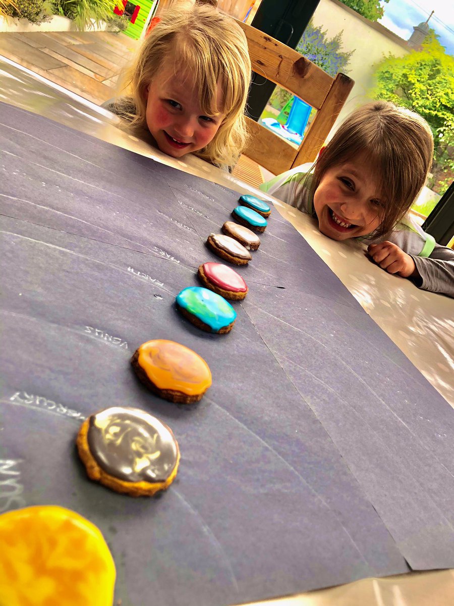 beckhollando's tweet photo. @ClaphamTerrace1 Hanna and Bella have been enjoying some of Clapham’s space challenges. Here they adapted the sunspot cookie recipe to create the solar system in biscuit form. #homelearning #space https://t.co/b9KNeXInXj