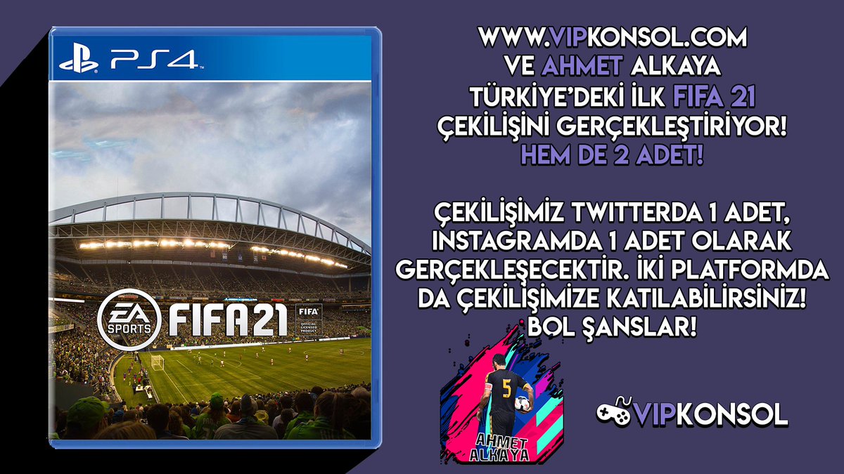 Merhaba arkadaşlar, Türkiye'nin ilk FIFA 21 çekilişini <a href="/ahmet5alkaya/">Ahmet ALKAYA Club</a> ile birlikte yapıyoruz! 🔥🎮

Çekilişe katılmak için yapılması gerekenler:
👉<a href="/vipkonsolcom/">VIP KONSOL | www.vipkonsol.com</a> ve <a href="/ahmet5alkaya/">Ahmet ALKAYA Club</a> sayfalarını takip etmek.
👉Bu paylaşımı RT'leyip, beğenmek.