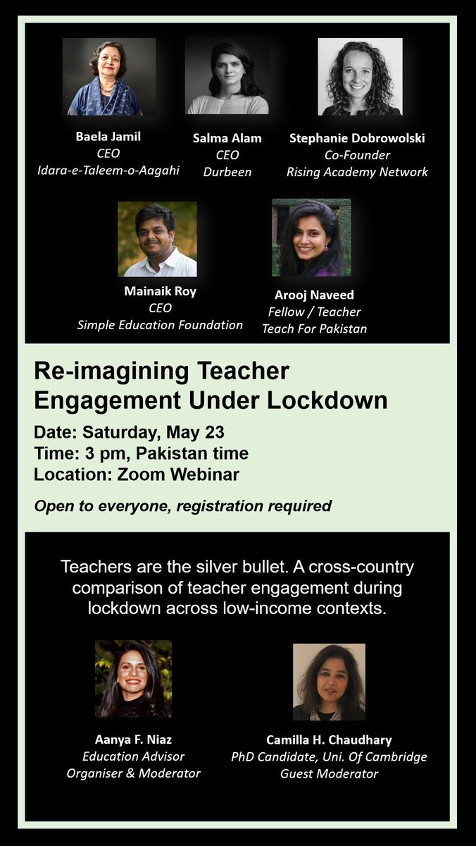 Aanya Niaz (@aanyafniaz) on Twitter photo Join <a href="/CamillaHCH/">Camilla Hadi Chaudhary</a> & I as we moderate this panel of education leaders from the Global South, sharing evidence & insight on how teachers can continue student learning & purposefully plan for when schools will re-open across resource-scarce contexts. Register: bit.ly/2WsxOug Join <a href="/CamillaHCH/">Camilla Hadi Chaudhary</a> & I as we moderate this panel of education leaders from the Global South, sharing evidence & insight on how teachers can continue student learning & purposefully plan for when schools will re-open across resource-scarce contexts. Register: bit.ly/2WsxOug