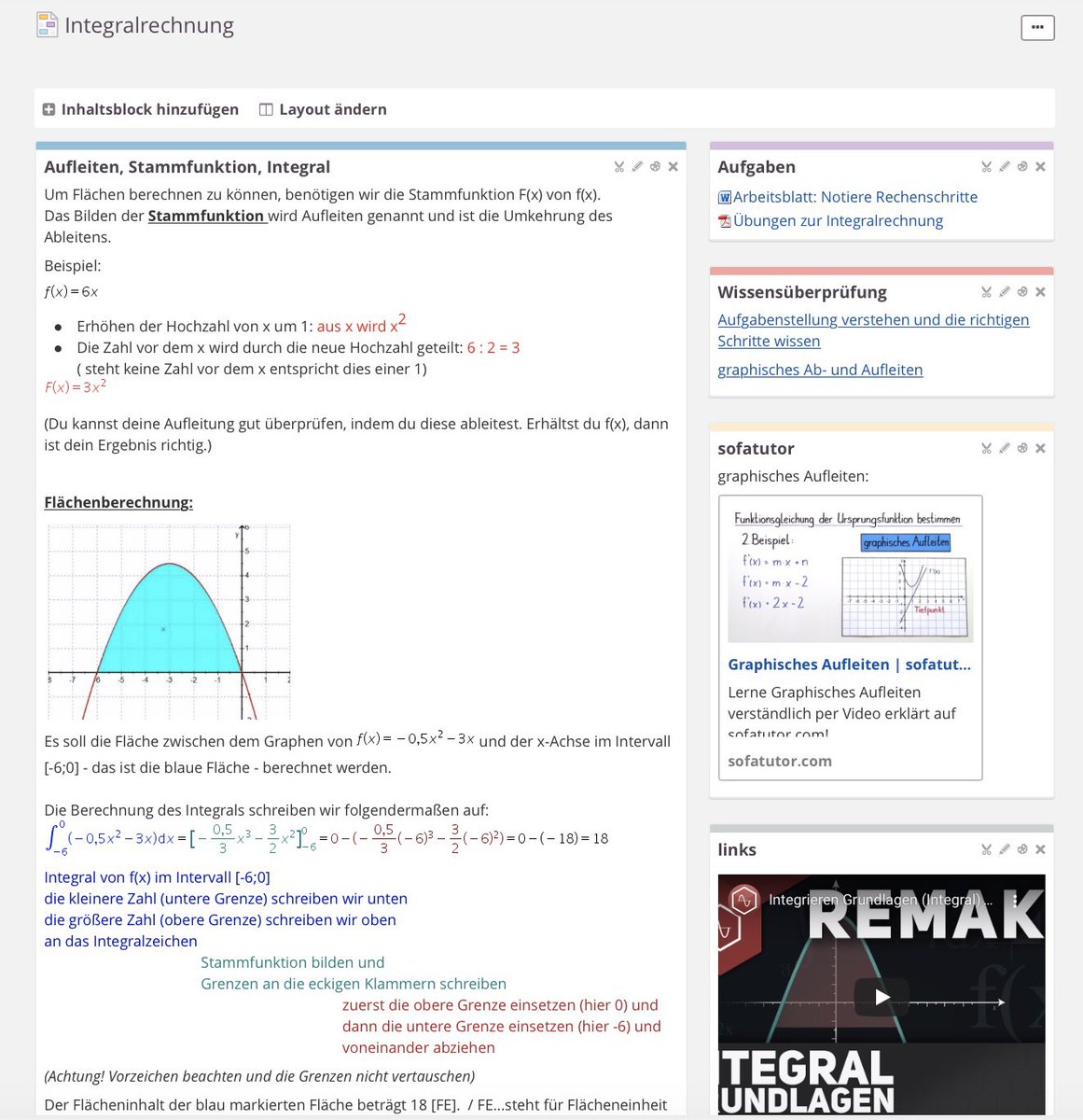 Das Format Seite eignet sich auch hervorragend für die Selbständige Prüfungsvorbereitung. Hier können Erklärungen, Arbeitsblätter, online-Tests, interaktive Inhalte aus dem Internet, Erklärvideos eingebunden werden.