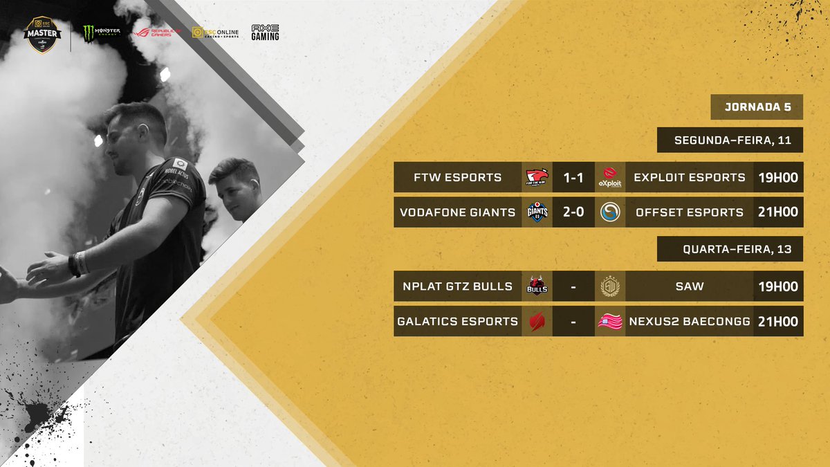 🙋‍♂️ Bom dia! Hoje é dia do líder da <a href="/EstorilOnline/">EstorilCasino</a> Master League Portugal By <a href="/asusrogpt/">asusrogpt</a> ir a jogo os @sAwggofficial mas o lanterna vermelho <a href="/GalaticsEsports/">Galatics Esports</a> também! Dois confrontos bastantes distintos que poderão fazer a diferença na tabela classificativa! 🧐

#MLPCSGO