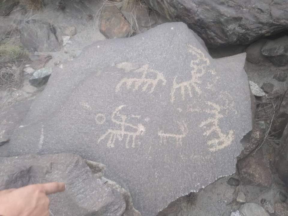 and Shyok. Dr. Ahmad Hasan Dani has classified these rock engravings into four categories. The oldest category includes rock carvings dating from at least two millennia BC and even dating back to the fifth or sixth millennium BC. The inhabitants were hunter-gatherers