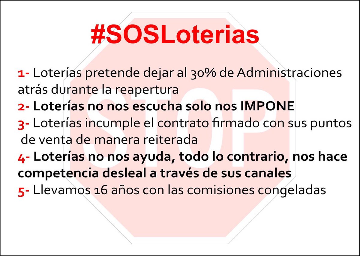 Generamos cerca de 3.000 millones de beneficio al año al Estado y 20.000 empleos 
de los cuáles el 50% son indefinidos. Pero estamos condenados a desaparecer 
porque LoteríasyApuestas del Estado no cuenta con nosotros. #SOSLoterias
<a href="/loterias_es/">Loterías del Estado</a> @cope @carlosherreracr <a href="/Alvisepf/">Alvise Pérez </a>