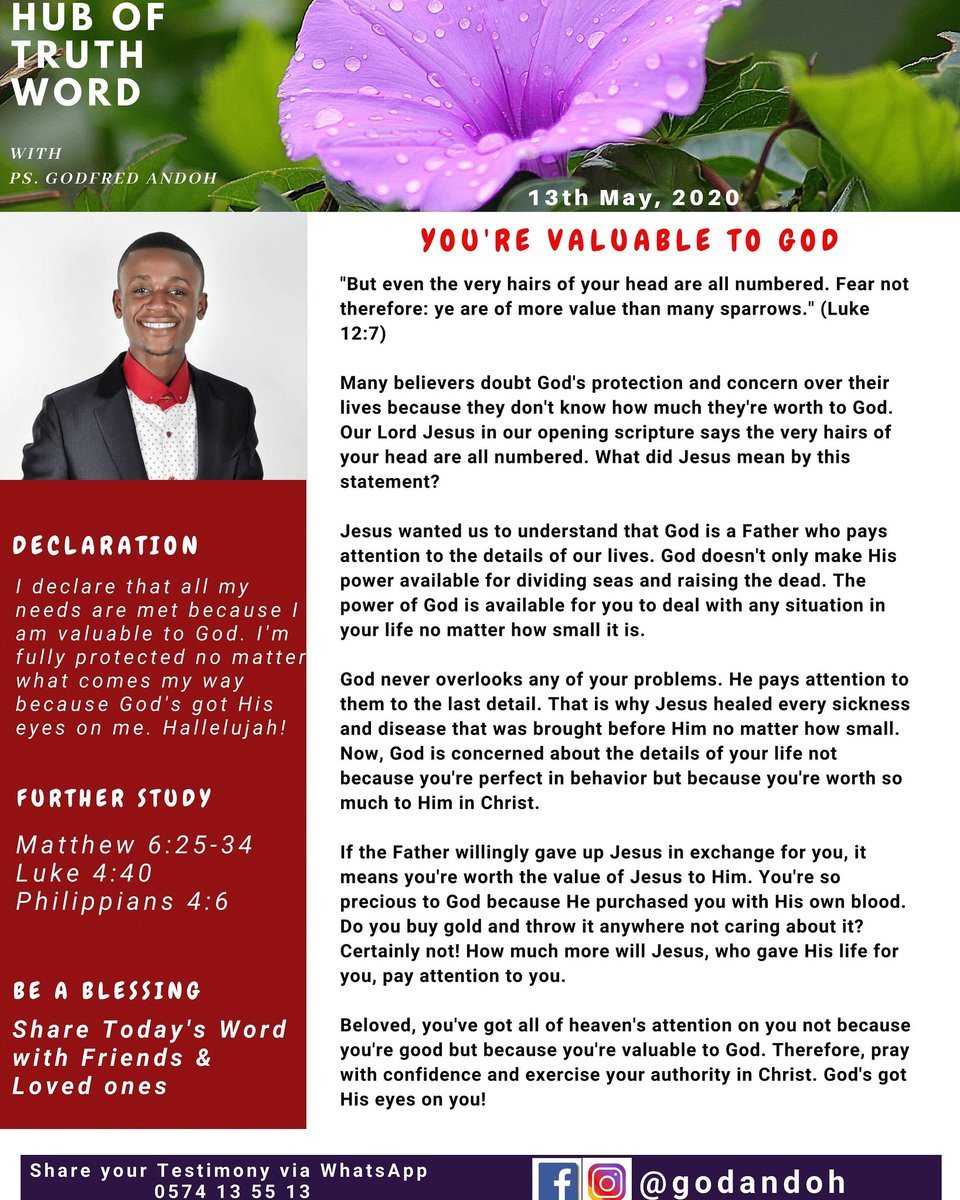 GodKobby's tweet photo. TODAY'S WORD: You're Valuable to God https://t.co/OBMflTl8NS