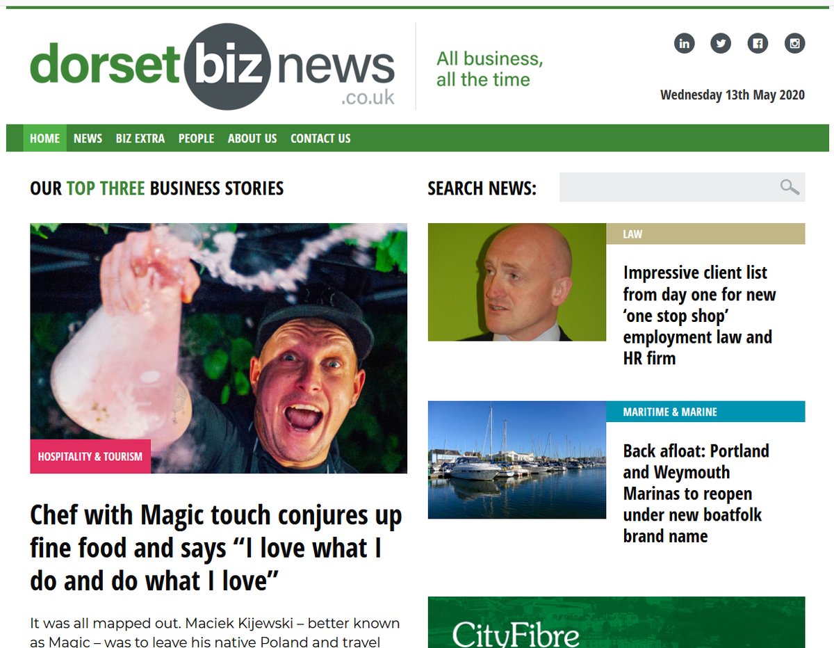 Chef - and <a href="/molecular_magic/">Magic</a> boss – known as Magic tells us: ‘I love what I do and do what I love’; <a href="/raynerjones/">rayner jones</a> launches employment law and HR services ‘one stop shop’ and Portland and Weymouth Marinas begin to reopen under new <a href="/weareboatfolk/">boatfolk</a> brand. See dorsetbiznews.co.uk