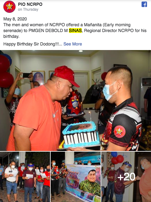 FACTCHECK 1:"Some of the pictures circulating in the social media were edited and grabbed from old posts."- It's the official NCRPO PIO Facebook page that posted the photos of Sinas' party. There were a total of 23 photos posted.
