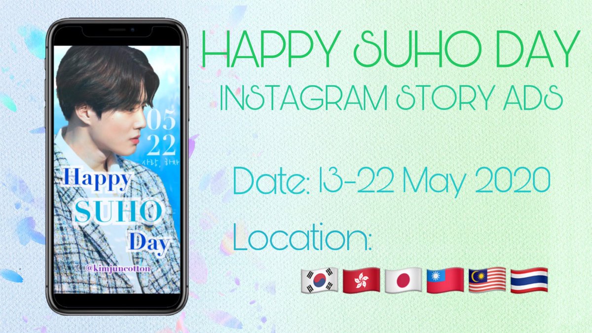 🐰HAPPY SUHO DAY🐰
인스타 스토리 광고를 추가로 준비했습니다!

🗓기간 : 05.13~05.22

📍지역 : 🇰🇷🇭🇰🇯🇵🇹🇼🇲🇾🇹🇭

멘션 보내주신 모든 분들 감사합니다❤️
#준면아생일축하해
#HappySuhoDay #수호 #SUHO