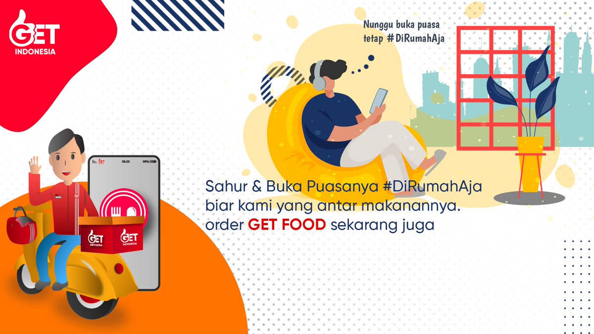 GetIndonesia1's tweet photo. Sahur &amp; Buka Puasanya #DiRumahAja biar kami yang antar makanannya. order GET FOOD sekarang juga.
#dirumahaja
#workfromhome
#GETlawancovid19
#GETberanimurah
#GETtarifpelajardanmahasiswa https://t.co/nRmbQV4Lm8