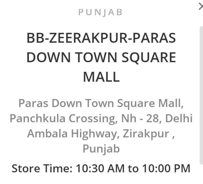harshmitt's tweet photo. @BigBazaar Need some information. Trying the given phone number but no body is picking. Can u pls advise that if the BB Store at Zeerakpur is open or not? Following is the complete address. Thanks. https://t.co/UvaVxooeB1