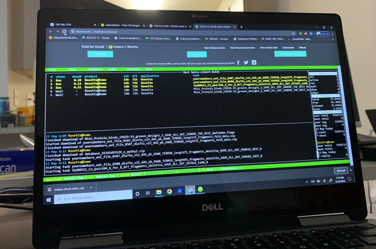 devarshi_desai's tweet photo. I’m fighting #coronavirus using my Raspberry Pi, visit https://t.co/uzARfddJmk to set up your own and join the fight! #foldforcovid @RosettaAtHome @balena_io https://t.co/rVS7hCj02A https://t.co/Q8fL6tEa9n