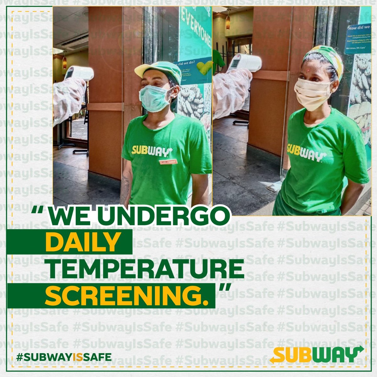 SubwayIndia's tweet photo. Before entering the restaurant, body temperature screening is done for all employees and visitors to ensure #SubwayIsSAFE. #SubLove https://t.co/avrQbqylpe