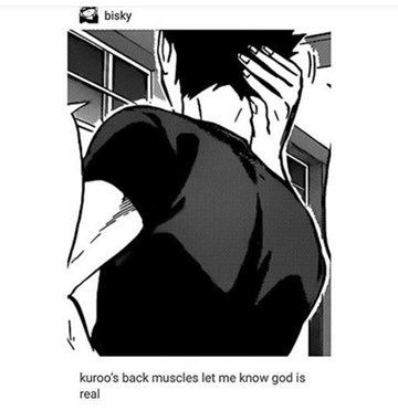 Yo1Shou's tweet photo. Kuroo’s back muscles let me know if theirs a god #Haikyuu #kurootetsurou #haikyu #haikyuumemes https://t.co/VpDl57t8RZ