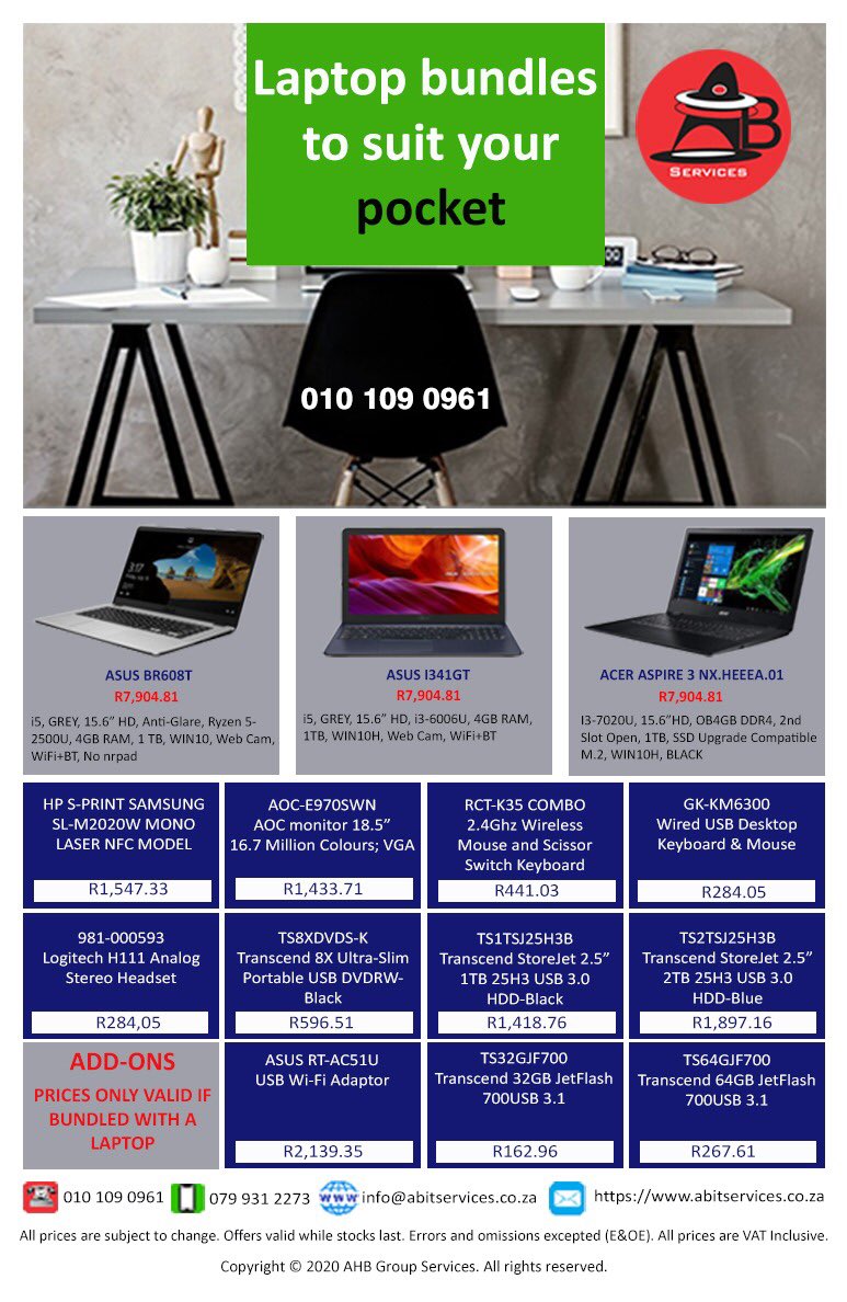 ahb_group's tweet image. Amazing affordable Laptop bundle deals! 

#Asus #Acer #abservices