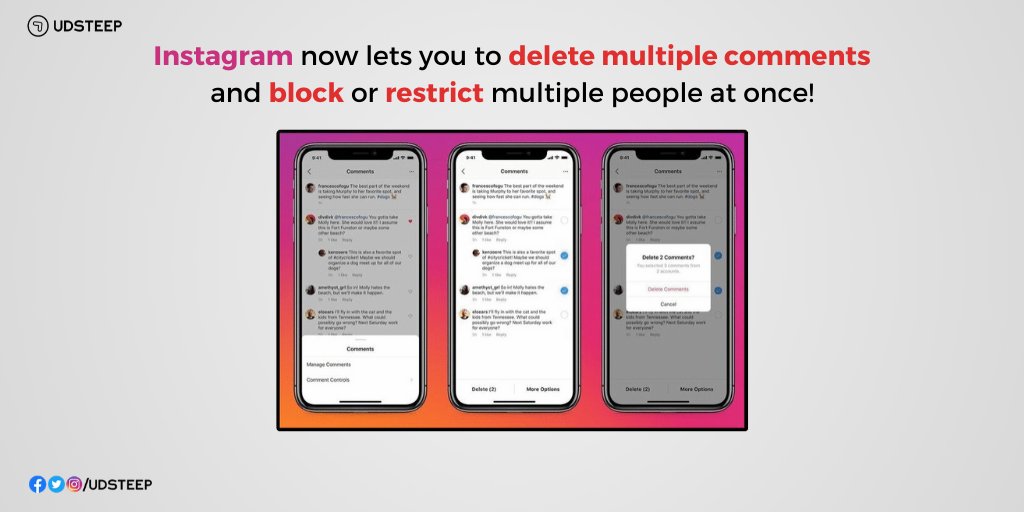 udsteep's tweet photo. From now you can delete up to 25 comments at once and also block or restrict multiple accounts at the same time.

#Instagram #InstagramComments #Postivity #StayPositive #BePositive #PinComments #PositiveEnvironment #Restrict #UDSTEEP https://t.co/8dKHJrgxte