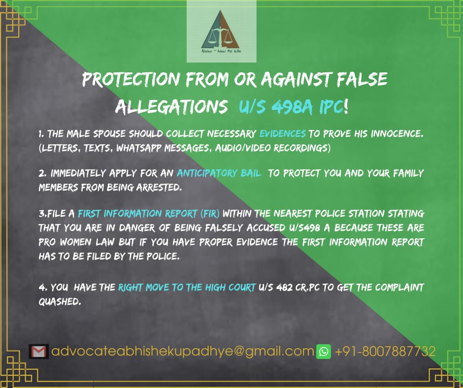 Seek protection from or against the false domestic violence allegations made by your wife!

#Domesticviolence #Domesticviolenceagainstmen #falsegattions #childcustody  #alimony #Divorce  #IPC #Supremecourt #Highcourt #lawyer #pune #maharshtra #India #advocateupadhyeandassociates