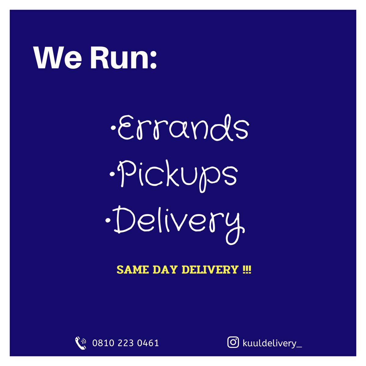 Akureevents's tweet image. @kuuldelivery_ 
_

We are Available to Run your Errands , Door Step Pick up and Door Step Delivery 🚚 around Akure 
_
Schedule a Pick up by Calling 
_

08102230461
_
#Akure #AkureEvents #AkureDelivery