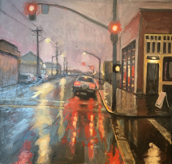 jwesleywillis's tweet photo. "Stopped for Takeout". 9th Street in Astoria. Something about this intersection--I just can't stop painting it. 12 x 12. Oil on panel. SOLD. #rainystreets #cityscape #artcollector #oilpainting #oregonartist #astoriaartist #portlandartist https://t.co/Z5JUx34kPV