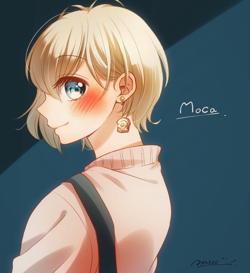 1girl earrings solo jewelry short hair blush smile  illustration images