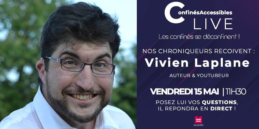 Talenteo's tweet photo. 📣Live | #ConfinésAccessibles
▶️ Comment nos chroniqueurs vivent cette première semaine de #deconfinement ? Réponse vendredi à 11h30 !
🎙️Invité de la semaine : @Vivienalecoute, un #talenTH aux multiples facettes.
#HcommeHumain #surdité #bd #humour https://t.co/mFYz2hWmnr