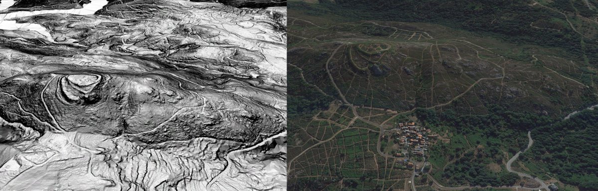 And finally, do this exercise. Take the present village, at the foot of the Iron Age walls, and put it inside the hillfort. Compare sizes. And then think back to the first tweet of this thread. (Hillfort of San Vincenzo, Avión,  #Galicia)  #HillfortsWednesday