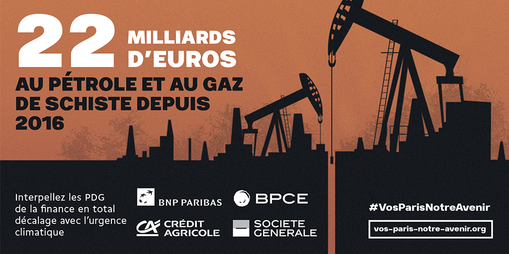 amisdelaterre's tweet photo. La finance française à nouveau épinglée pour ces financements toxiques aux énergies fossiles : entre 2016 et 2019, @SocieteGenerale @GroupeBPCE @BNPParibas et @CreditAgricole c'est 22 milliards d'€ au pétrole et gaz de schiste. 
📢Interpellez leurs PDG : https://t.co/T28d5OzLeS https://t.co/VhpbEpgZ12