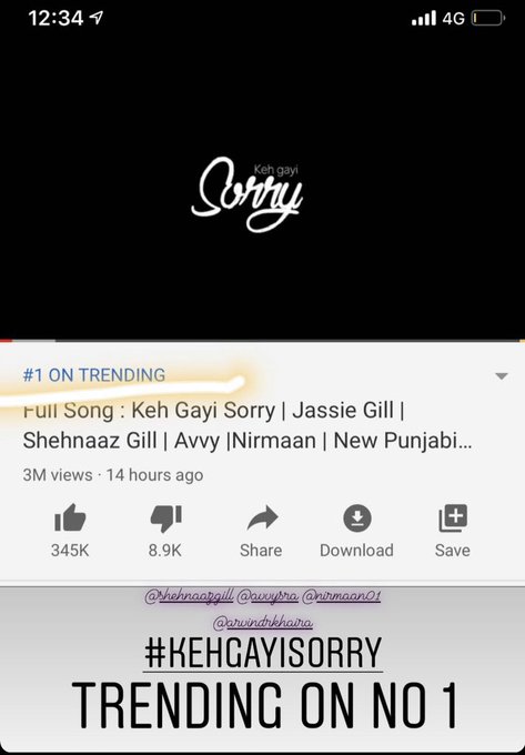 #KehGayiSorry #1 On Trending @jassiegill & @ishehnaaz_gill