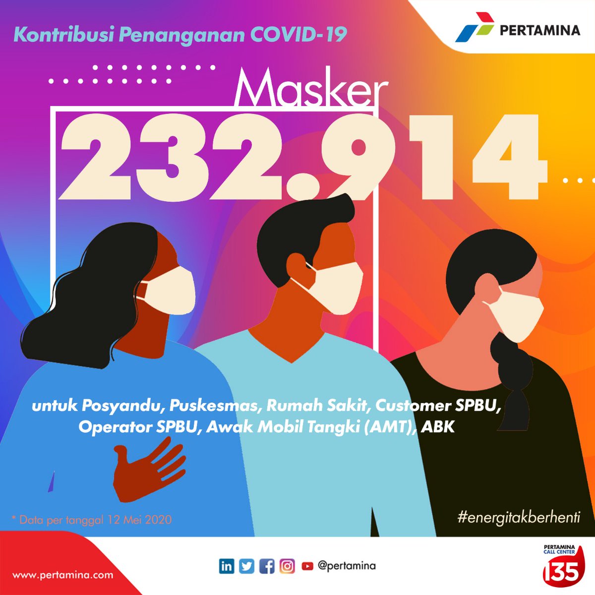 pertamina's tweet photo. Pertamina terus melakukan kontribusi dan bergerak cepat dalam penanganan pandemi Covid-19 di Tanah Air.

#PertaminaSiagaCovid19 #EnergiTakBerhenti #BUMNuntukIndonesia  #BerkahDiRumah https://t.co/mlJEWyZTWR