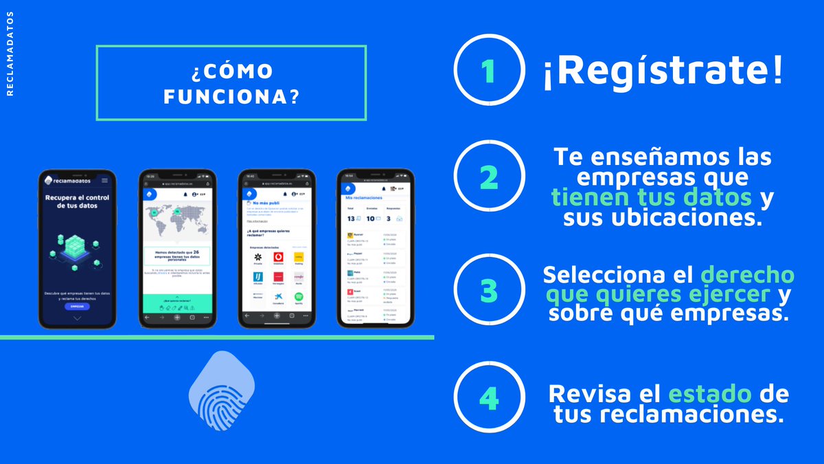 reclamadatos's tweet photo. [PASO A PASO] ¿Cómo recuperar el control de tus #datospersonales?

1⃣ ¡Regístrate!
2⃣ Detecta las empresas que tienen tus datos y ubícalas
3⃣ Ejerce tu derecho sobre ese uso
4⃣ Haz un seguimiento de tus reclamaciones

https://t.co/7OnxvxzQuU

#ProtegeTusDatos #NoConMisDatos #RGPD https://t.co/XTz7Uj9aLg