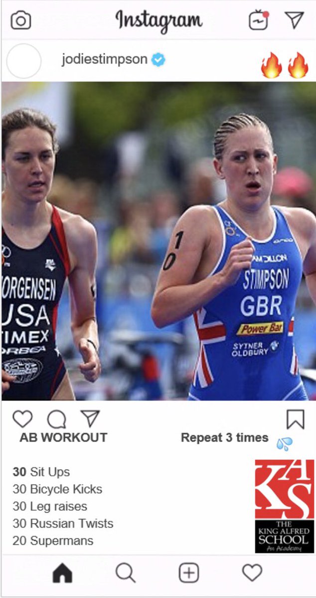 TKASA_PE's tweet photo. Day3️⃣8️⃣ of our #HomeSchoolWorkouts
This week athletes who’ve had an impact on @KingAlfs staff
@TKASAMrsG chose @jodiestimpson
Remember to take video or pictures & tag away on @twitter and @instagram
Home learning @Classcharts points on offer!
#StaySafe https://t.co/NPJzASEynu