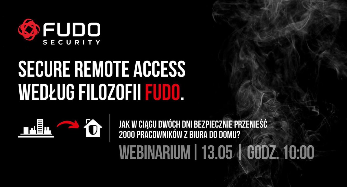 why_so_safe's tweet photo. Jak w ciągu 2 dni #bezpiecznie przenieść 2000 pracowników z biura na #PracaZdalne? ⚠️ Odpowiemy już za 5 minut - dołącz do nas: https://t.co/iVN1yKg8Hb

@FudoSecurity #koronawirus #pandemia #webinarium #bezpiecznydostepzdalny #zdalna # https://t.co/q1zyihE0ln