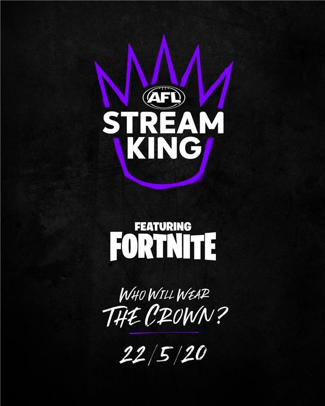 AFLGamers's tweet photo. 40 @AFL Players. 40 @FortniteGame Pros and Creators. $100,000 Charity Prize Pool. 22/5/20 at 7pm on the @AFLGamers Network. #StreamKing https://t.co/HUAP14hAp4