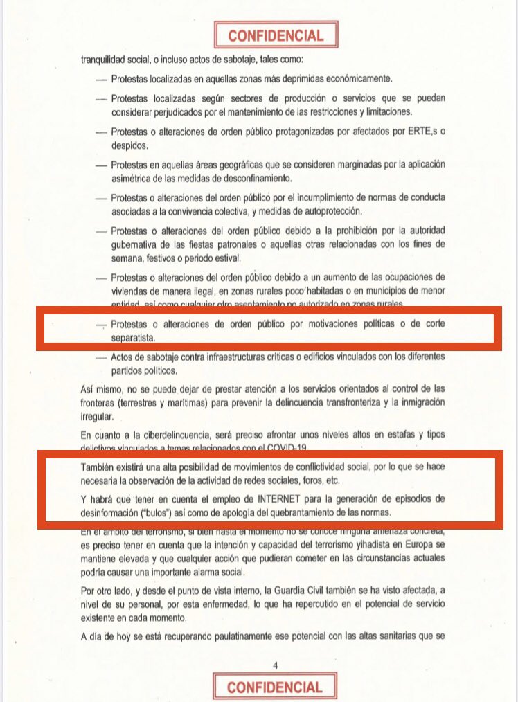 JonInarritu's tweet photo. Algunos/as se indignan cuando hablamos de “policía política”, pero esta orden no es de 1970 es de mayo de 2020.

- Protestas de “corte separatista”

- Observación de movimientos de conflictividad social... https://t.co/ndH6t18fFL