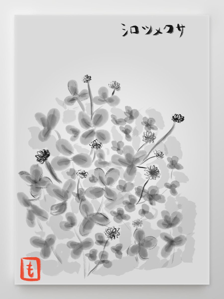 こま 今年も庭にシロツメクサがたくさん生えました シロツメクサ 水墨画風 Zenbrush イラスト イラスト好きさんとつながりたい