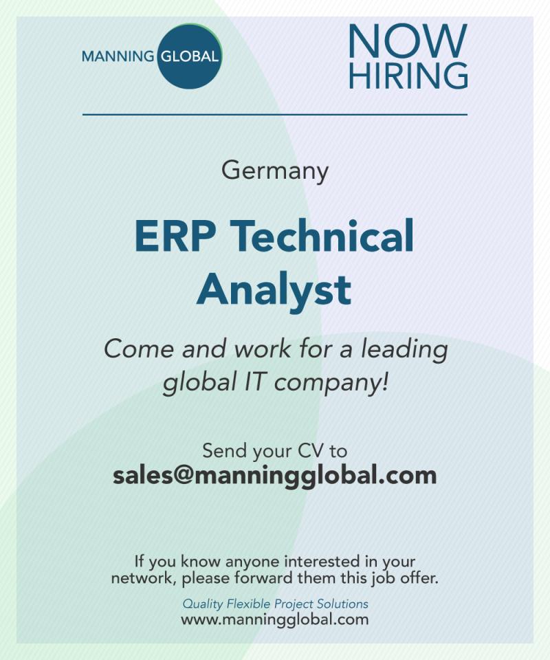 ManningGlobal's tweet photo. New role in Germany! 🇩🇪 Our client, a leading global IT company, is recruiting for ERP TECHNICAL ANALYST! Send your CV to sales@manningglobal.com

#ERP #SQL #SSRS #IT #ICT #Programming #Coding #Germany #ManningGlobal https://t.co/Ulcn2pyUKj