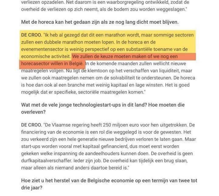 Als een liberale minister van economie zoiets laat optekenen (in @trends_be), moet je toch even gaan zitten. 
Jawel, <a href="/alexanderdecroo/">Alexander De Croo 🇺🇳</a> wij willen alleszins nog een #horeca in dit land. 
Toch maar opletten <a href="/HorecaVL/">Horeca Vlaanderen</a>!