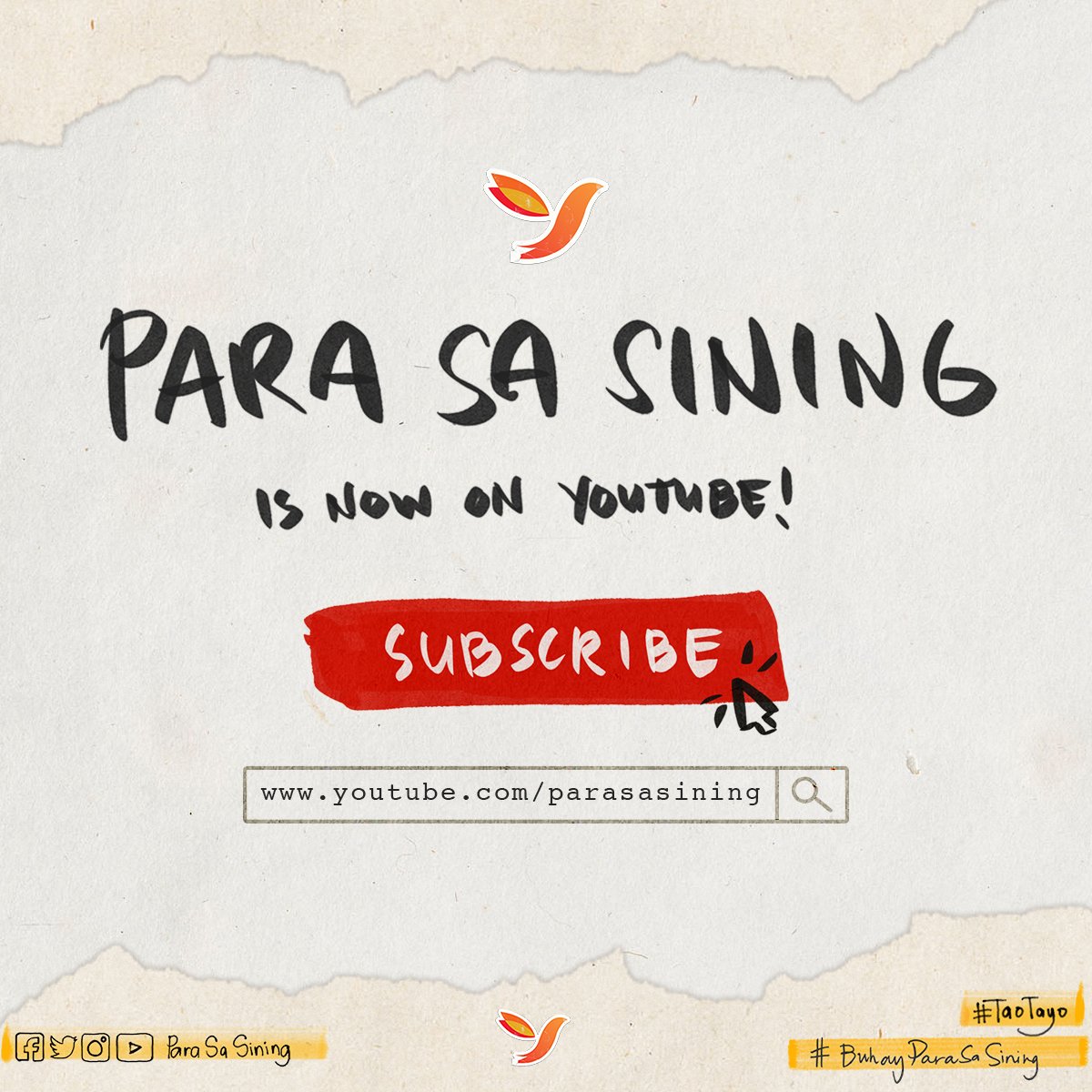 Missing the energy of the community ☀️

In the mean time, let us rewind and enjoy collaborative arts online. ⏮

youtube.com/parasasining

Subscribe to Para Sa Sining's Youtube channel for more creative content. 😊

#HomeNotAlone #TaoTayo #ParaSaSining #ArtAtHome