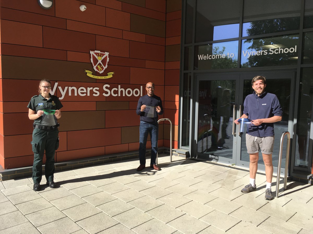 Thank you to our brilliant team <a href="/VynersSchoolDT/">Vyners DT</a> who have produced 300 visors for use in the NHS. Our very best wishes to Paramedic, Anna Groves <a href="/secamb/">Louise Dixon</a> and all of her colleagues who continue to be heroes to us all. We hope that the visors will support their great work.