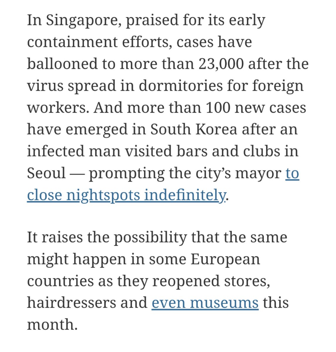 joelgolby's tweet photo. from this morning's New York Times briefing e-mail. can't help but feel that if the countries that attacked co-vid so completely that they kept major cities in single-digit death tolls are seeing a second wave, our 'get a bus to work' initiative might not be such a hot idea https://t.co/EN61J3YjDH
