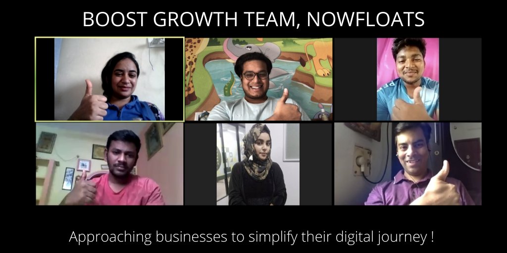 NowFloats's tweet photo. Here's what our Boost Growth Team has to say:

It is a great experience working with a team of unique skills and strengths to achieve a shared goal in the most effective way, Sharing responsibility.

#nowfloats #NFfamily #NFmakers #NFteam #boostgrowth #workfromhome #teamcall https://t.co/UE55ztMTUn