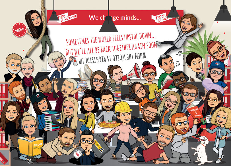StoneJunctionPR's tweet photo. Our pleasant postcard during unpleasant times 💌 

We miss one another very much — cue vomiting noises — so we thought a little letter to keep our spirits up might remedy our SJ withdrawal. 

Are you guys doing anything to foster office togetherness while #WFH? https://t.co/0GRseZWLoI