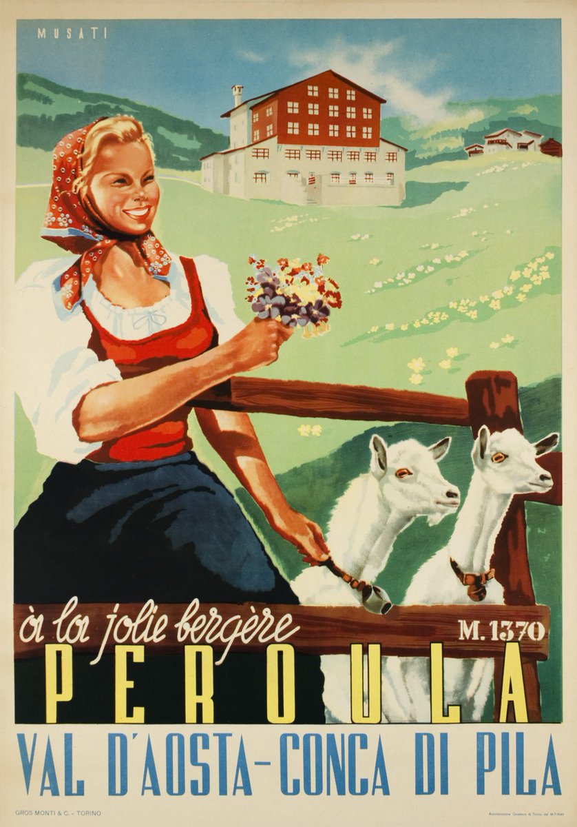 LibreriaBourlot's tweet photo. Arnaldo Musati - Peroula, Val d'Aosta - Conca di Pila, 1949
#poster #travel #Italy #mountain #ValleAosta #Musati https://t.co/ANF7dGaI3t https://t.co/tXfcVtKE6L