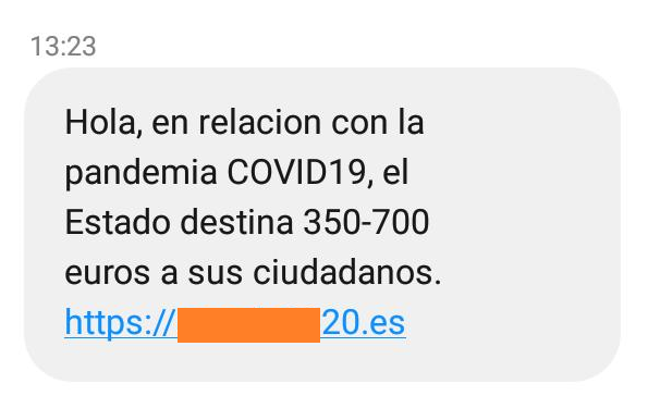 guardiacivil's tweet photo. #ALERTA 🔊Detectada campaña de SMS 📨 en relación con el #COVID19, cuyos mensajes redirigen a una web falsa que insta al usuario a pulsar para solicitar supuestamente una ayuda económica. 

#NoPiques, es #smishing. Te roban los datos personales. ➕ℹ👇
https://t.co/xML7zgsWlu https://t.co/MNofClQ3ed