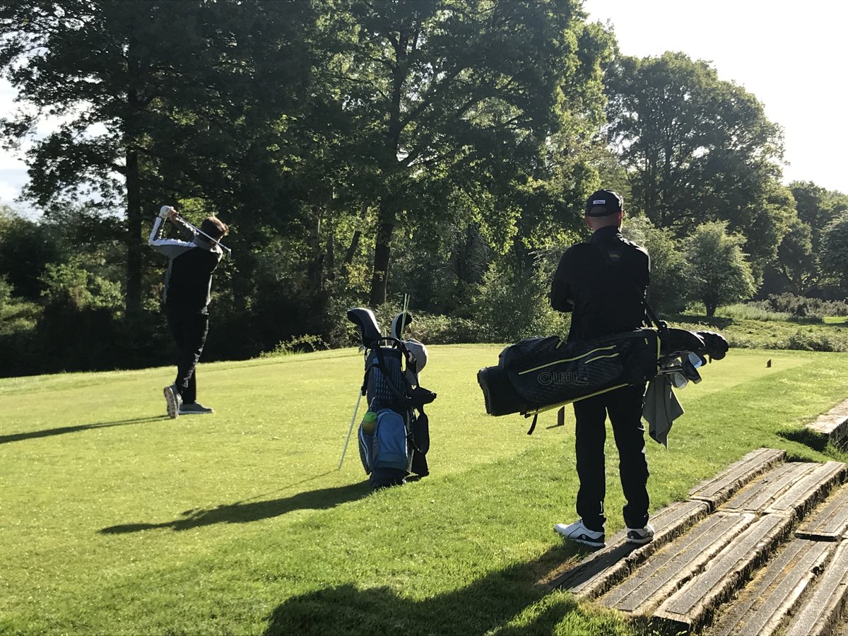 BerkhamstedGolf's tweet photo. [2/2] Jamie and Derek Woor were first duo back on the course (on our par three 1st tee) at 8am sharp; Ben (left), Howard and first-tee starter Les also pictured, observing social distancing rules, in the background | Photos supplied by member Mike Cresswell #StaySafe https://t.co/Gm5fO05rrb