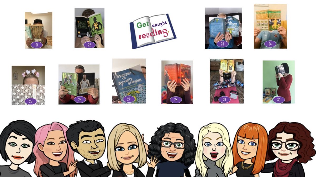 MortimerCC's tweet photo. #EnglishTakeover 🌈💜 Can you catch the Mortimer staff reading? Just a closer view to help with those clues. 💜 https://t.co/PwFQJVLFov